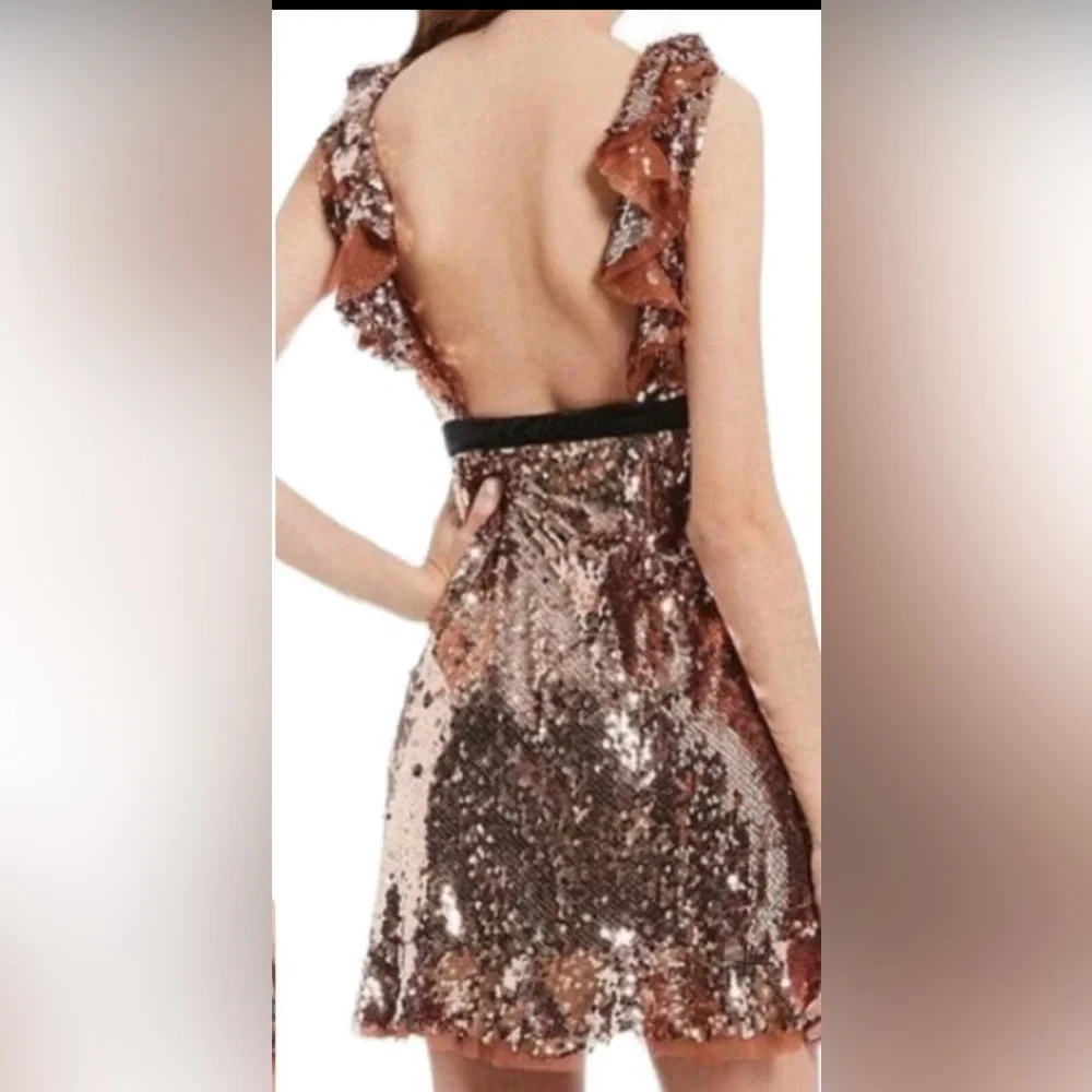 Free People‎ sequin tribeca flutter sleeve open back mini dress size 6 brand new